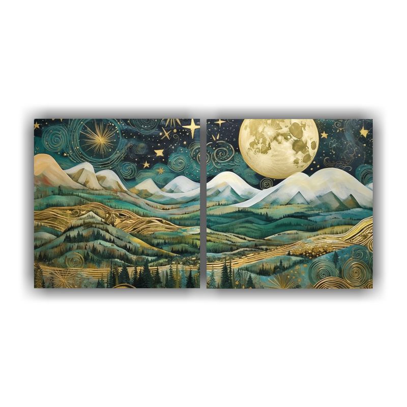 GENERICO - Cuadro Moderno Con Luna Cerca De Las Montañas Decorativo 160x80cm