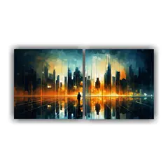 GENERICO - Cuadro Decorativo De Ciudad Abstracta En Lienzo, Set De 2. 160x80cm