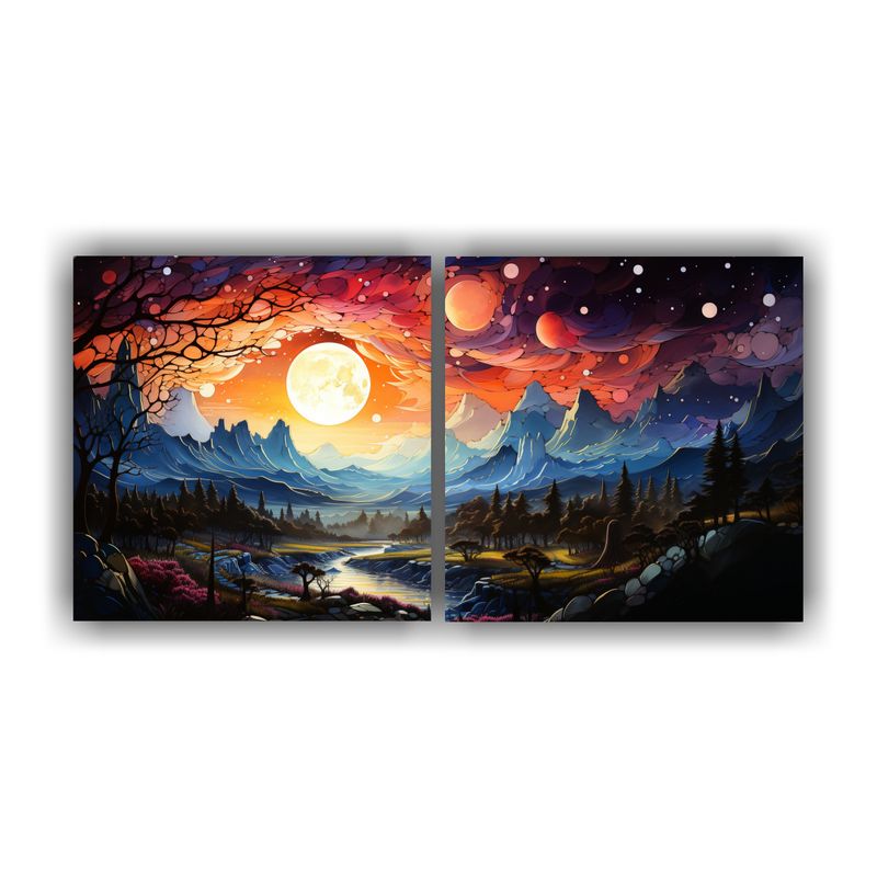GENERICO - Cuadro Pintura Movimiento Personalidad Montaña Luna Paisaje 160x80cm