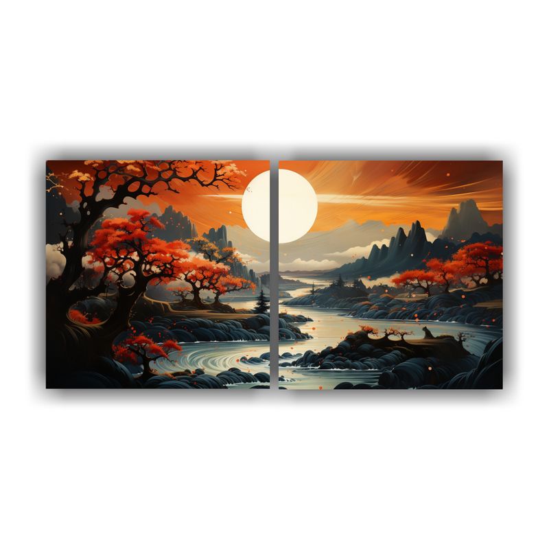 GENERICO - Artes Tela Sublimada Con Luna Cerca De Las Montañas En Pint 160x80cm