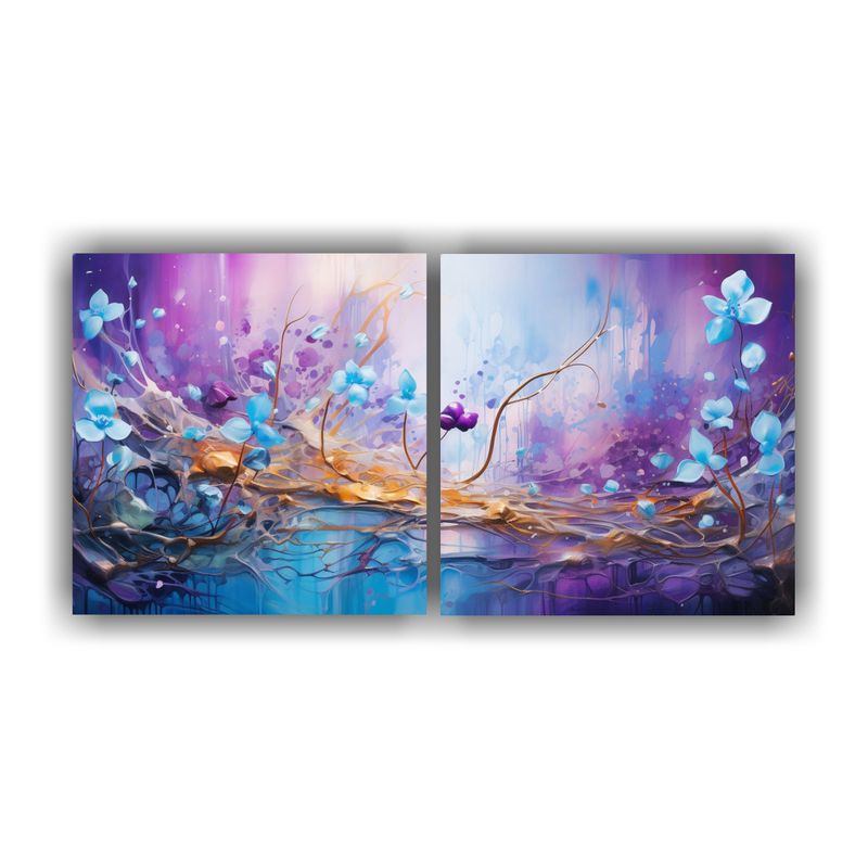 GENERICO - Pintura En Morado Y Dorado En Estilo De Dos Telas Para Decor 160x80cm