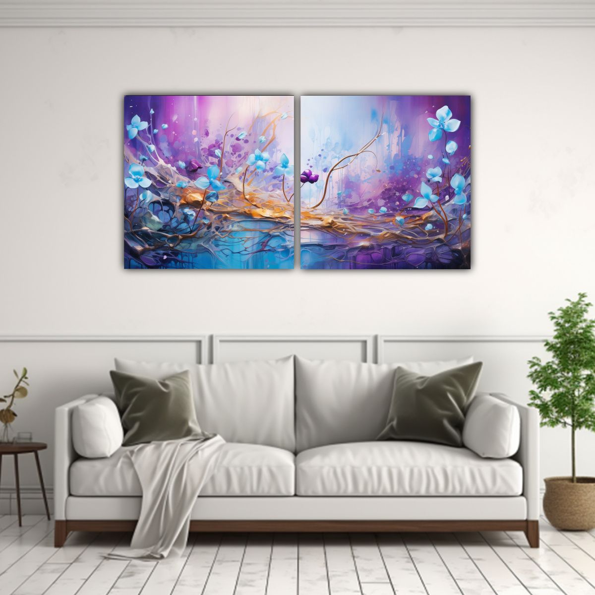 GENERICO - Pintura En Morado Y Dorado En Estilo De Dos Telas Para Decor 160x80cm