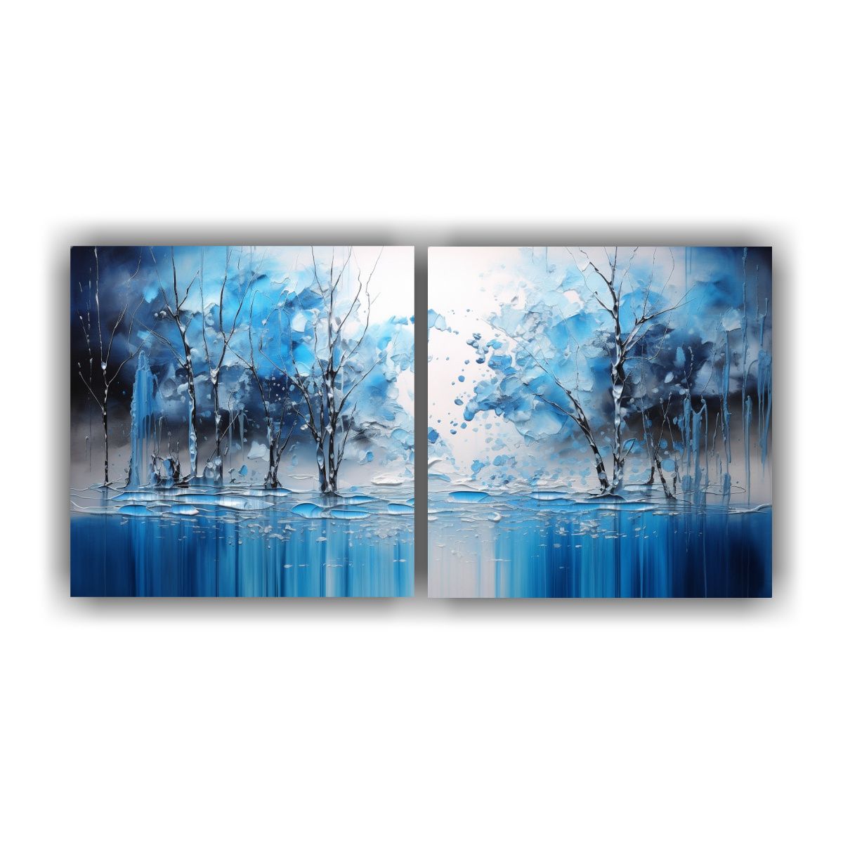 GENERICO - Pintura Urbana Hermosa En Azul Y Plateado Estilo Dos Cuadros 160x80cm