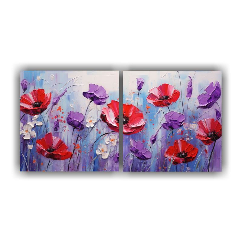 GENERICO - Pintura Acuarela Flores Poder A Colores Morado Y Rojo En Lie 160x80cm