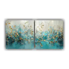 GENERICO - Pintura Turquesa Y Dorada En Diptico Impreso Para Decoració 120x60cm