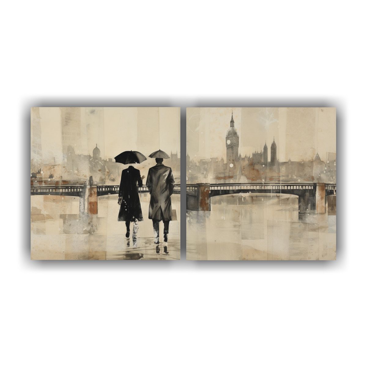GENERICO - Pareja Caminando Por El Puente De Londres En Cuadros De Deco 160x80cm