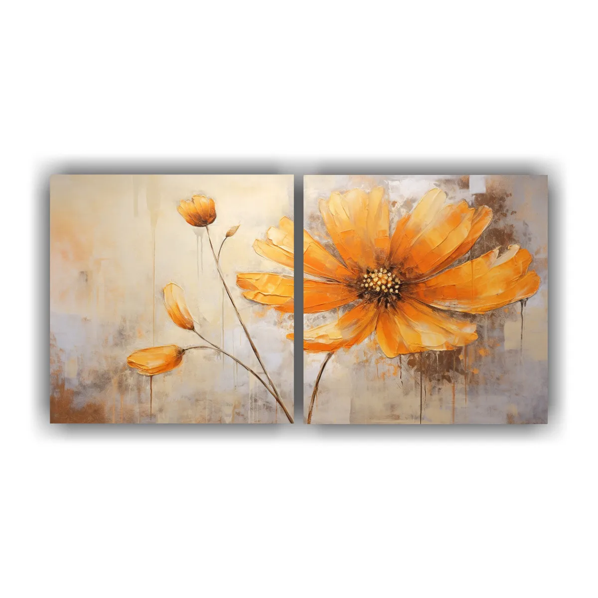 GENERICO - Cuadro Inspiración Escenario Floral Naranja En Lienzo Estil 160x80cm