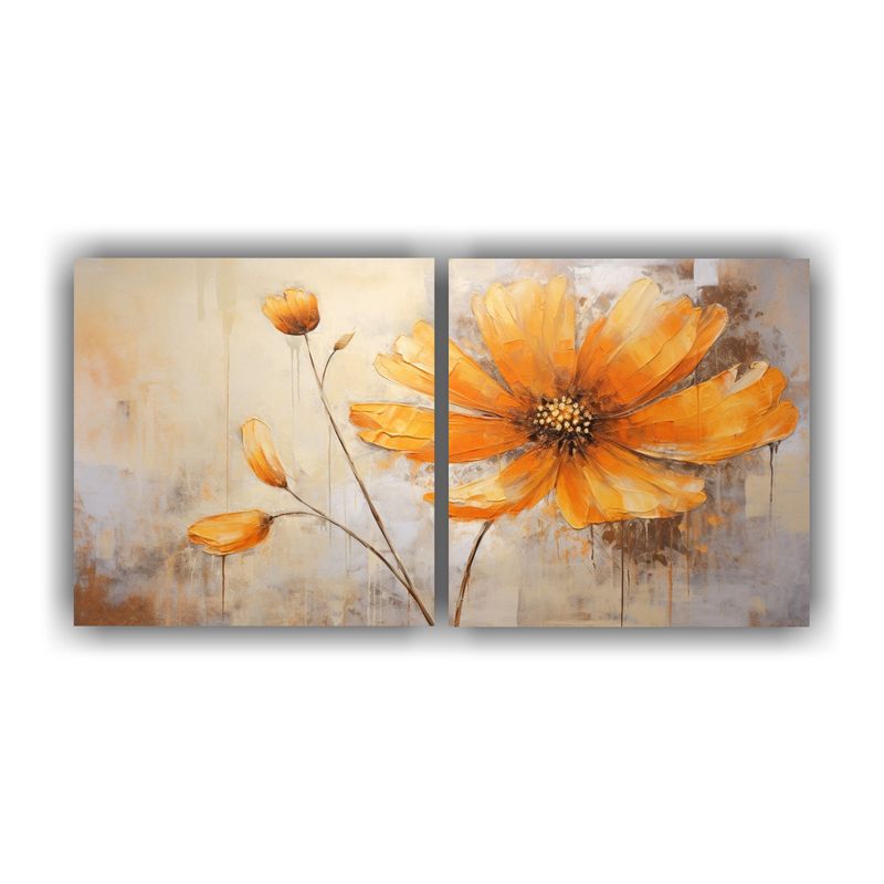 GENERICO - Cuadro Inspiración Escenario Floral Naranja En Lienzo Estil 160x80cm
