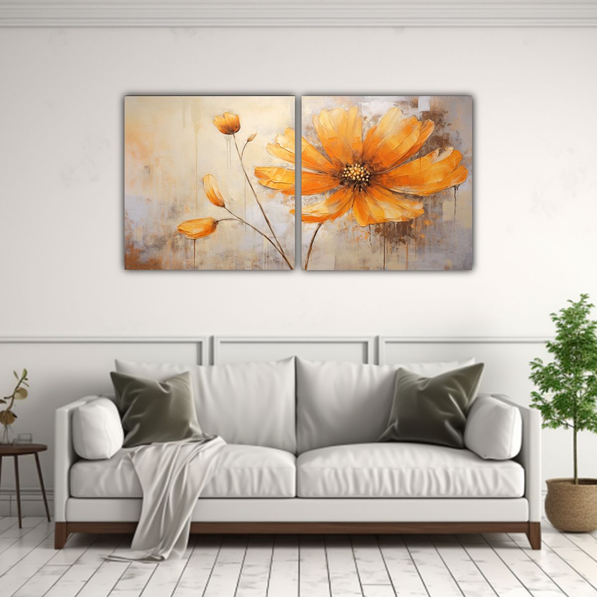 GENERICO - Cuadro Inspiración Escenario Floral Naranja En Lienzo Estil 160x80cm