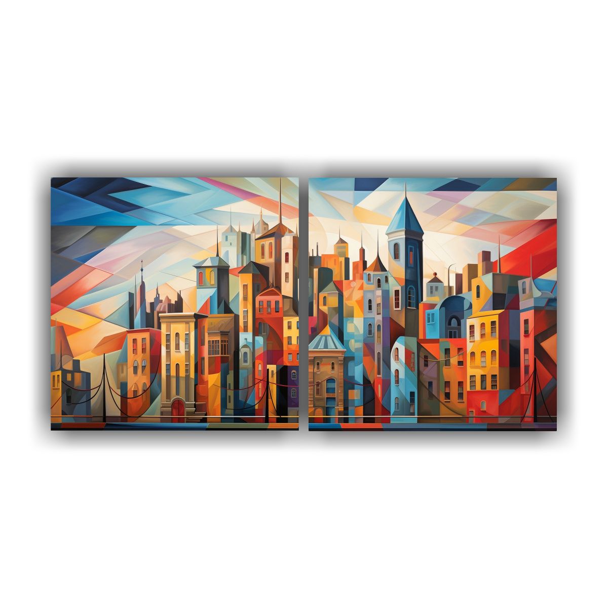 GENERICO - Paisaje Urbano Cubista En Pinturas Decorativas Abstractas 160x80cm