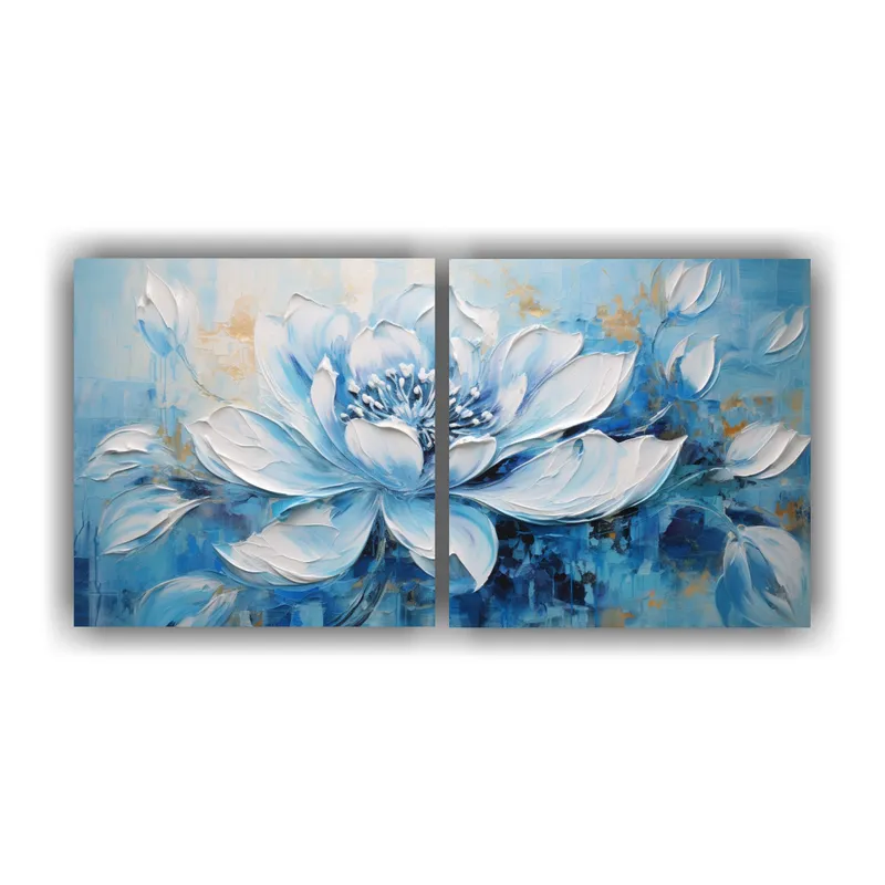 GENERICO - Pintura Abstracta En Lienzo: Loto Azul Estilo B 160x80cm
