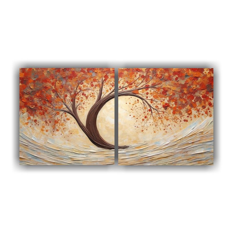 GENERICO - Pintura Moderna De árbol Auburn En Escenario Beige 160x80cm