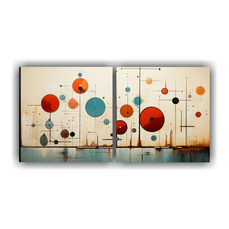 GENERICO - Dos Pinturas Acuarela Abstractas De Arte Moderno Midcentury  160x80cm