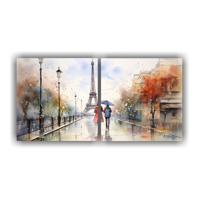 GENERICO - Pareja Joven Y Encantadora Caminando Frente A La Torre Eiffe 160x80cm