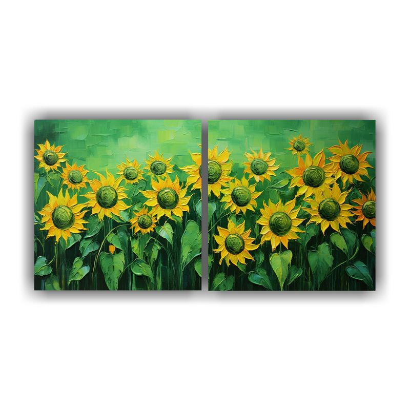 GENERICO - Dos Lienzos Moderno Colorido De Girasoles Verdes En El Estil 160x80cm