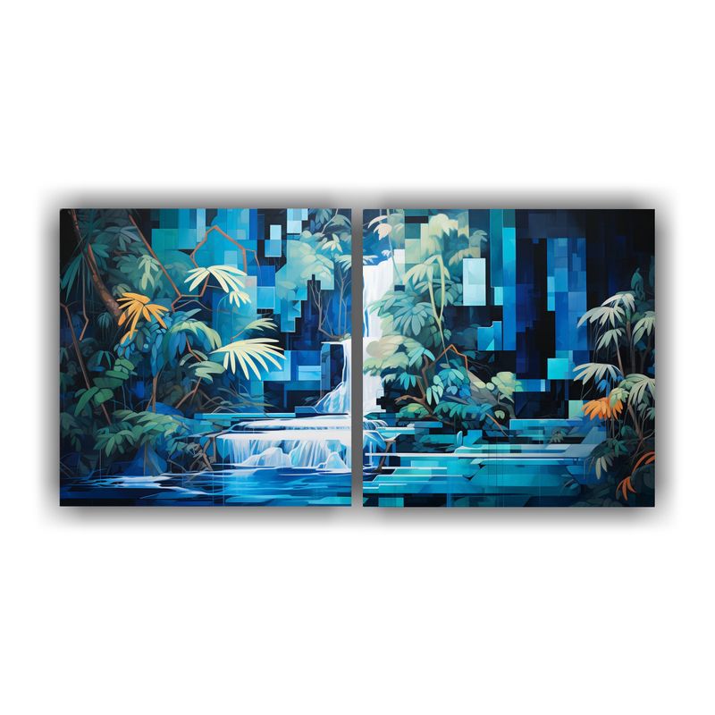GENERICO - Cascada De Geometrías Azul Y Turquesa En Dos Pinturas Decor 160x80cm