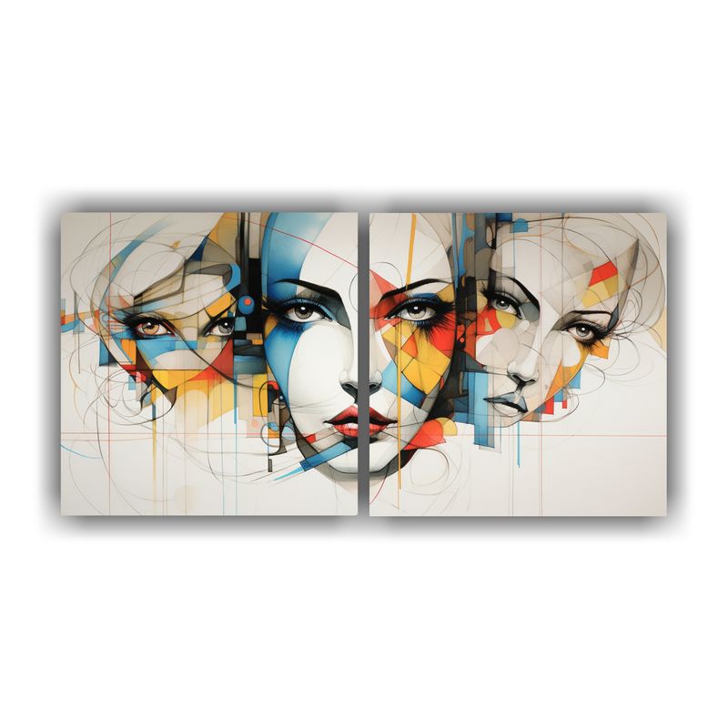GENERICO - Cuadros Abstractos Originales Con Modernas Caras Y Líneas. 160x80cm