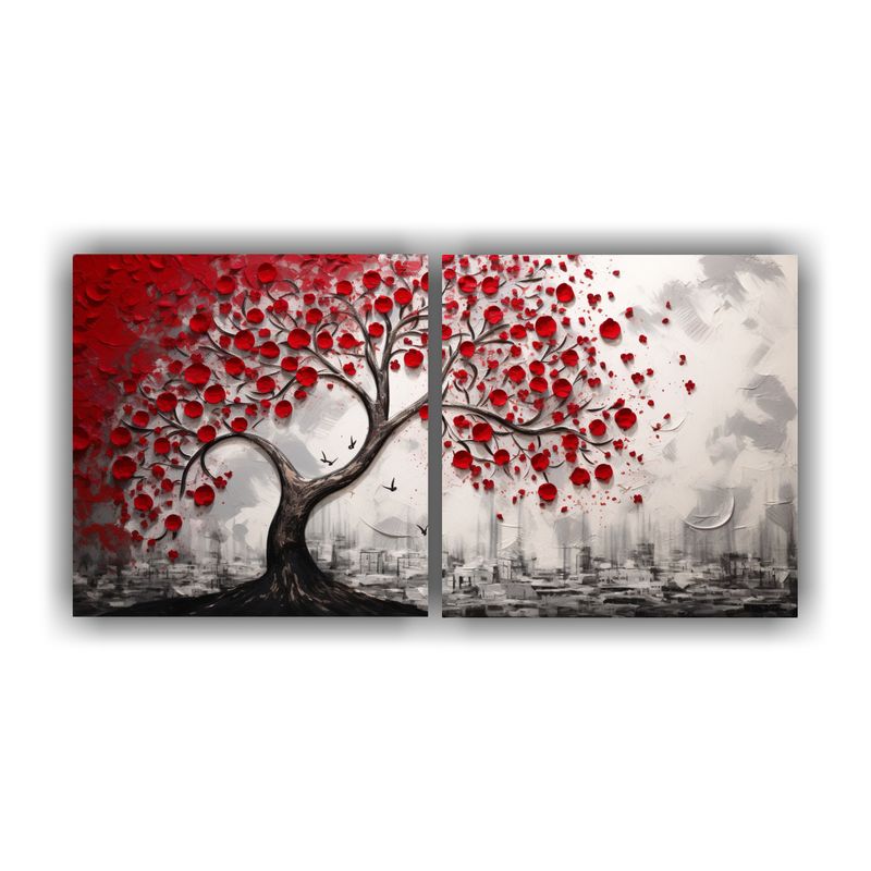 GENERICO - Set 2 Cuadros De Expresión Detalles Intrincados árbol En R 160x80cm