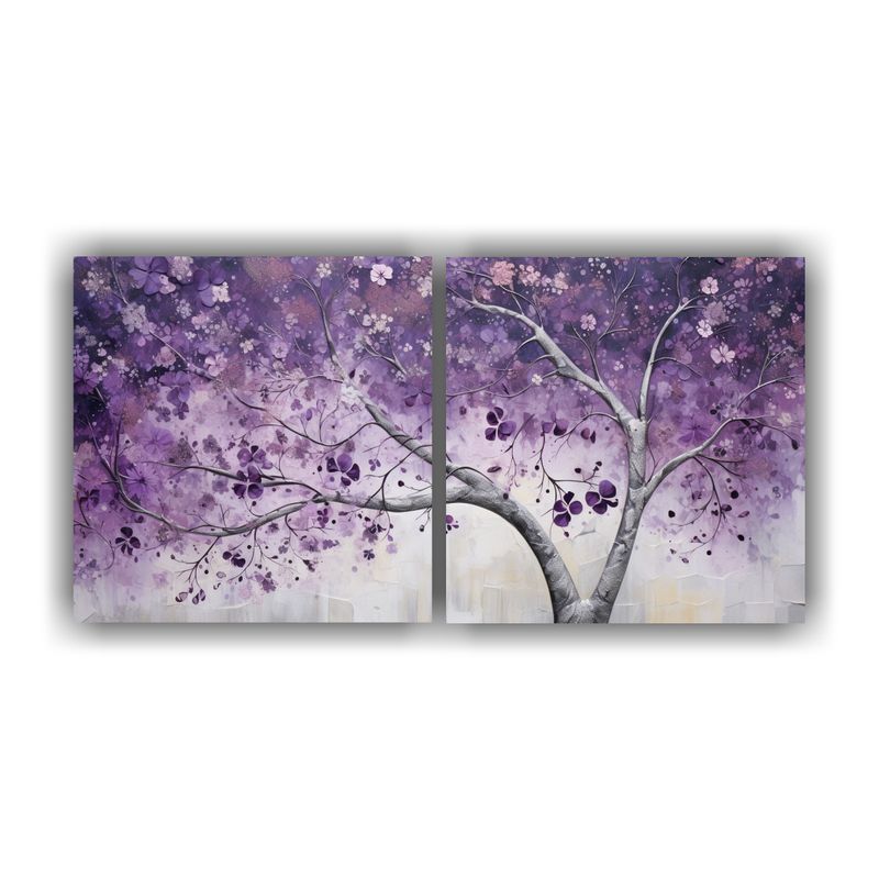 GENERICO - Lienzo Tema Clásico Del árbol En Morado Y Plata En Pintura 160x80cm