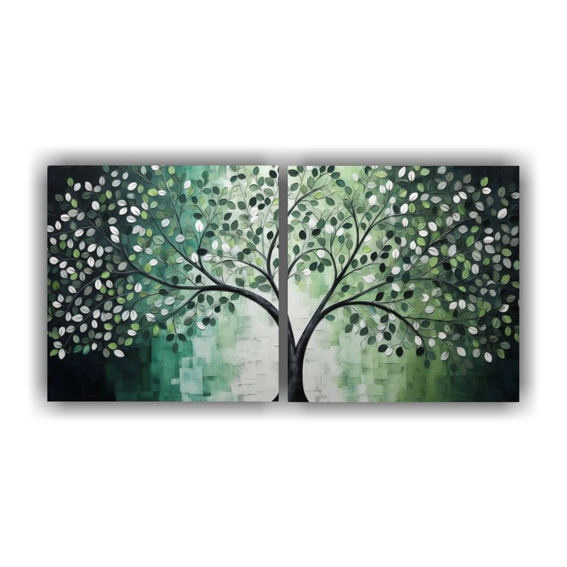 GENERICO - Set 2 Lienzos Finas Líneas Espacio Verde Y Plata, Pinturas  160x80cm
