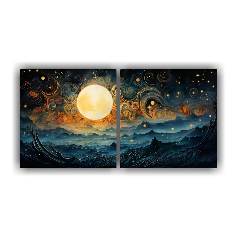 GENERICO - Pintura Abstracta De La Luna Creciente De Cerca. 160x80cm