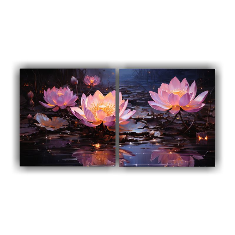 GENERICO - Dos Lienzos De Tela Decorativo Con Pintura De Loto Negro Bri 160x80cm