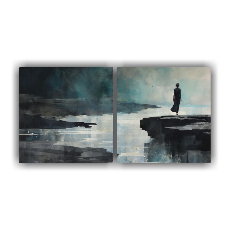 GENERICO - Pintura Conceptual Minimalista En Acuarela Negro, Verde Azul 160x80cm