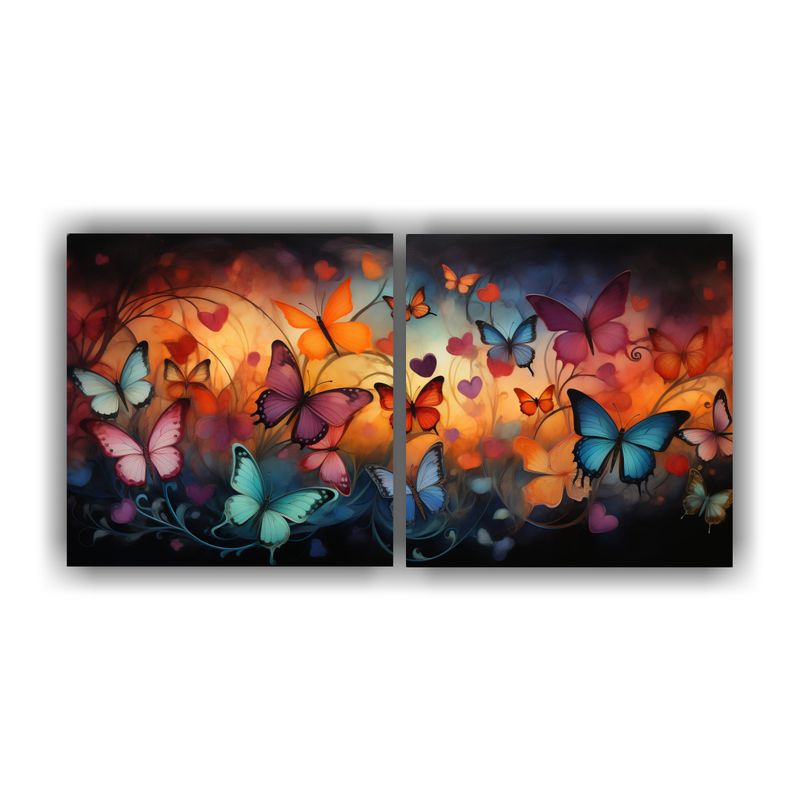 GENERICO - Set 2 Cuadros Decorativos De Pared Tono Ambiente Mariposas M 160x80cm