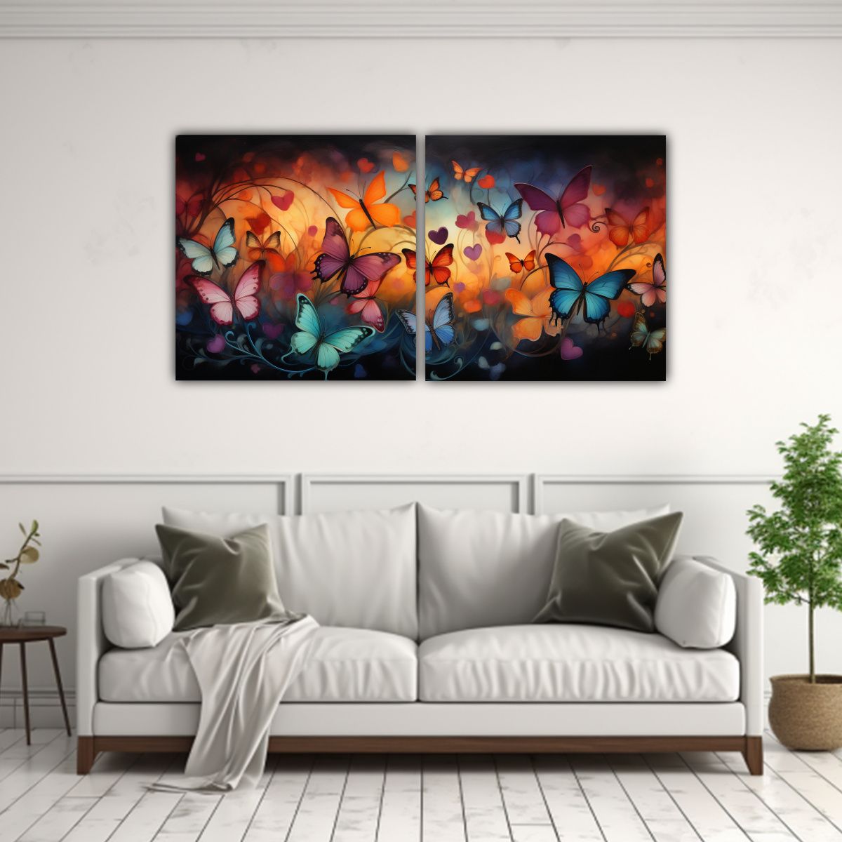 GENERICO - Set 2 Cuadros Decorativos De Pared Tono Ambiente Mariposas M 160x80cm