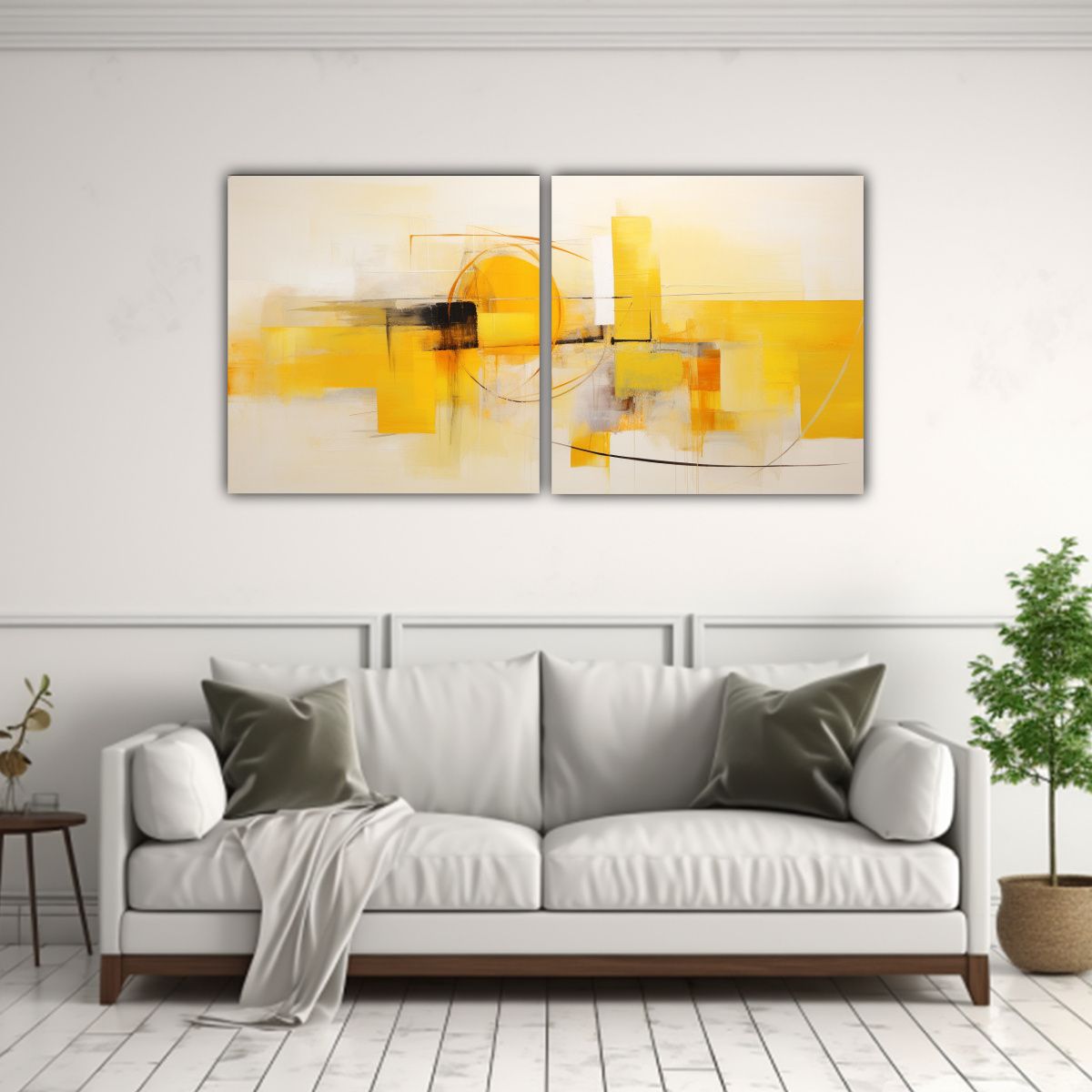 GENERICO - Cuadros Tela Sublimada Para Sala: Cuadro Abstracto Amarillo 160x80cm