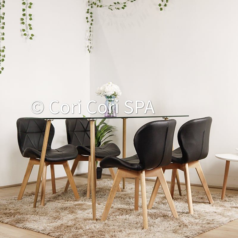 CORI CORI - Juego de Comedor Vidrio 130x80 cm + 4 Sillas Mariposa Wood Negro