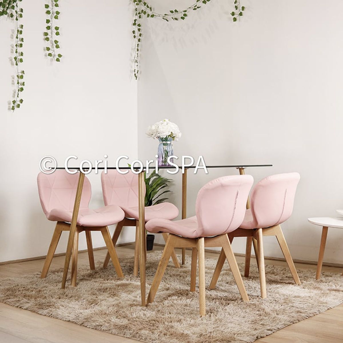 CORI CORI - Comedor Rubi 120x80cm + 4 Sillas Mariposa Ecocuero Wood Rosa