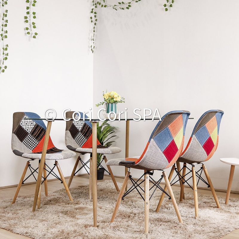 CORI CORI - Juego de Comedor Rubi 130 x 80cm + 4 Sillas Patchwork Multicolor