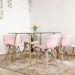 CORI CORI - Juego de Comedor Vidrio 130x 80 cm + 4 Sillas Mariposa Eames Rosa