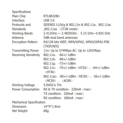 Imagen 2 del producto Adaptador Antena Wifi6 Ax 1800 mbps 2.4ghz 5ghz Usb3.0 Pc