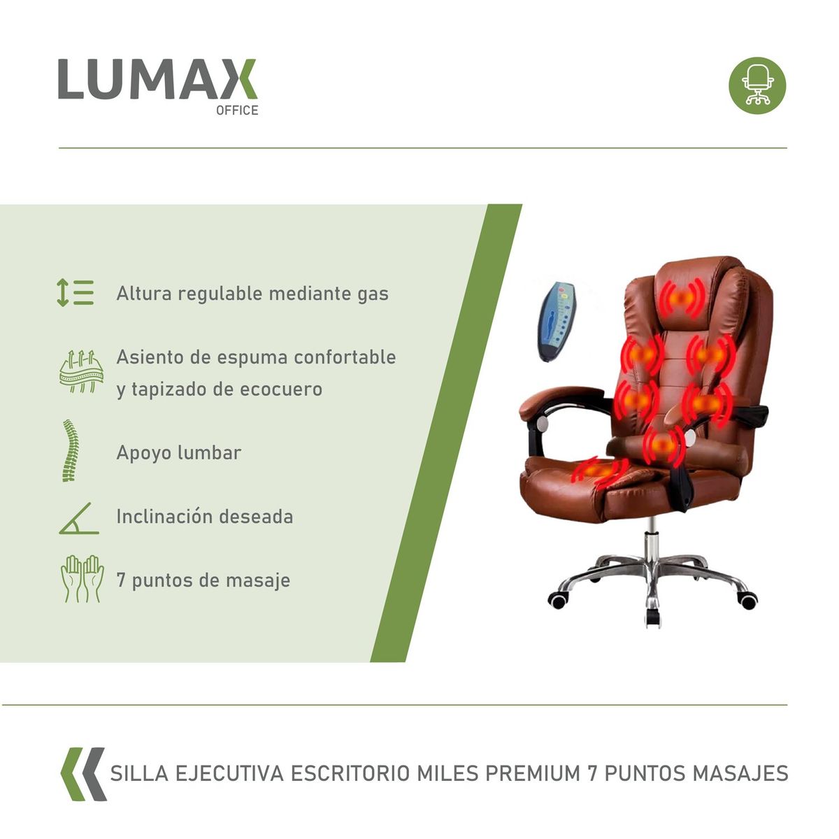 LUMAX - Silla Ejecutiva Escritorio Miles Premium 7 Puntos Masajes