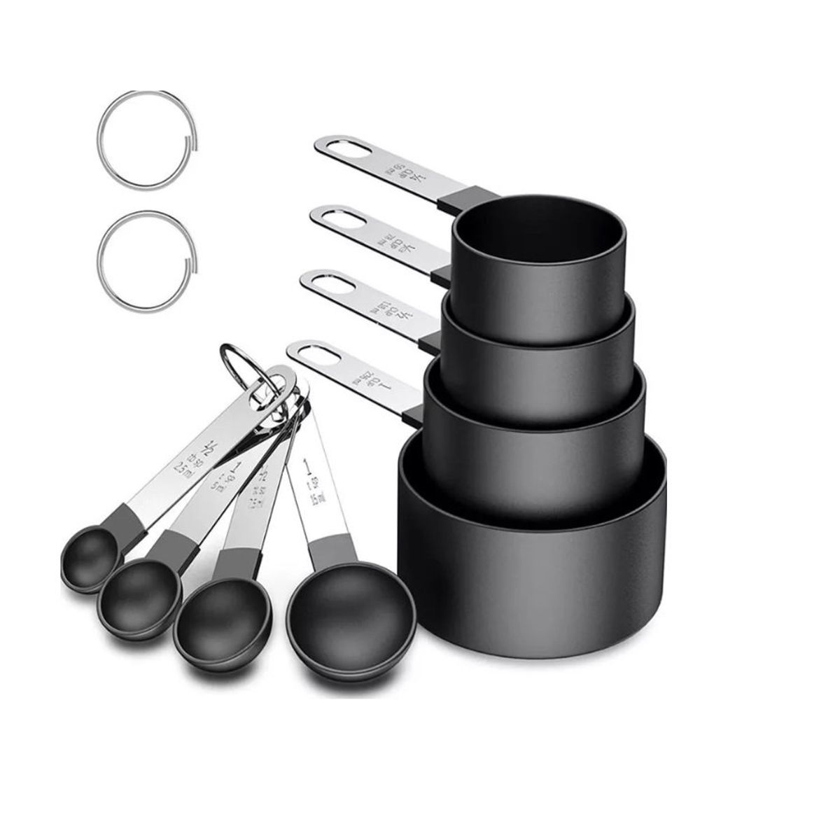 GENERICO - Set 8 De Para Cocinar Y Hornear Con Taza Medidora Y Cuchara Black