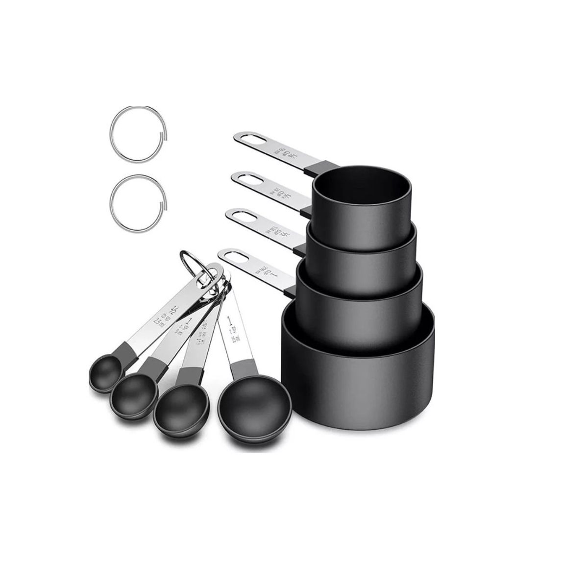 GENERICO - Set 8 De Para Cocinar Y Hornear Con Taza Medidora Y Cuchara Black