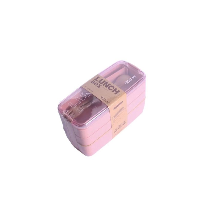 GENERICO - Loncheras Con Toppers Lunch Box Fiambrera 900ml 3 Pisos Rosa