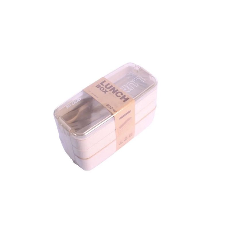 GENERICO - Loncheras Con Toppers Lunch Box Fiambrera 900ml 3 Pisos Beige