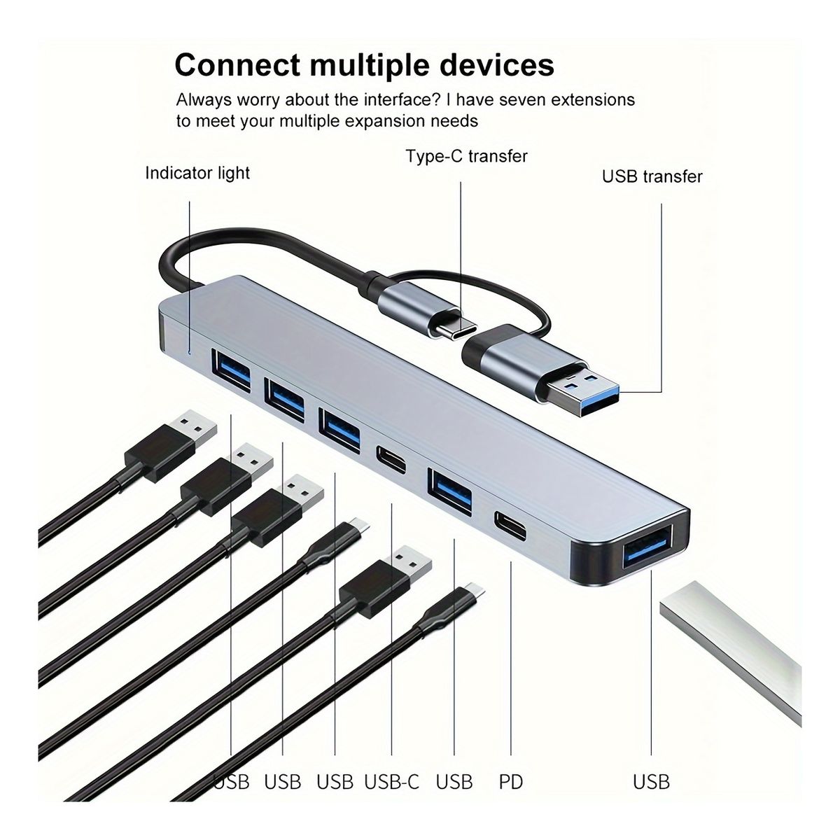 ATURE - Hub 7 En 1 Adaptador Usb C Puertos Usb3.0/5w Pd/usb-c Mac Pc