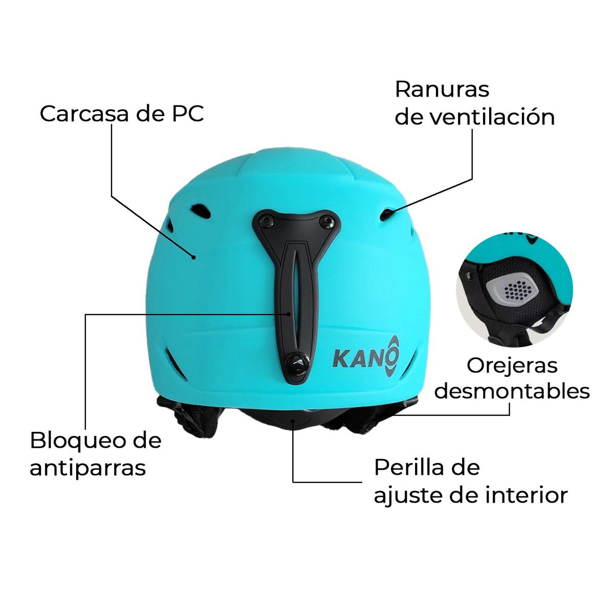 KANO - Casco de Nieve para Niños Aqua TALLA L para Ski Snowboard