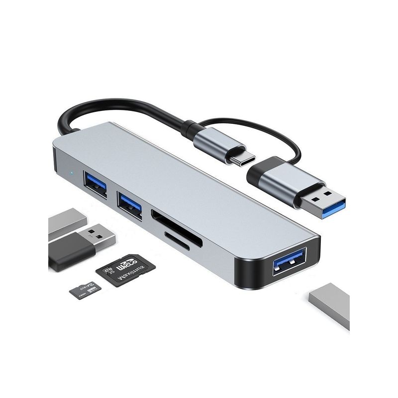 GENERICO - Hub 5 En 1 Adaptador Usb C/a Puertos Usb 3/ Usb 2/ SD /TF Mac Pc