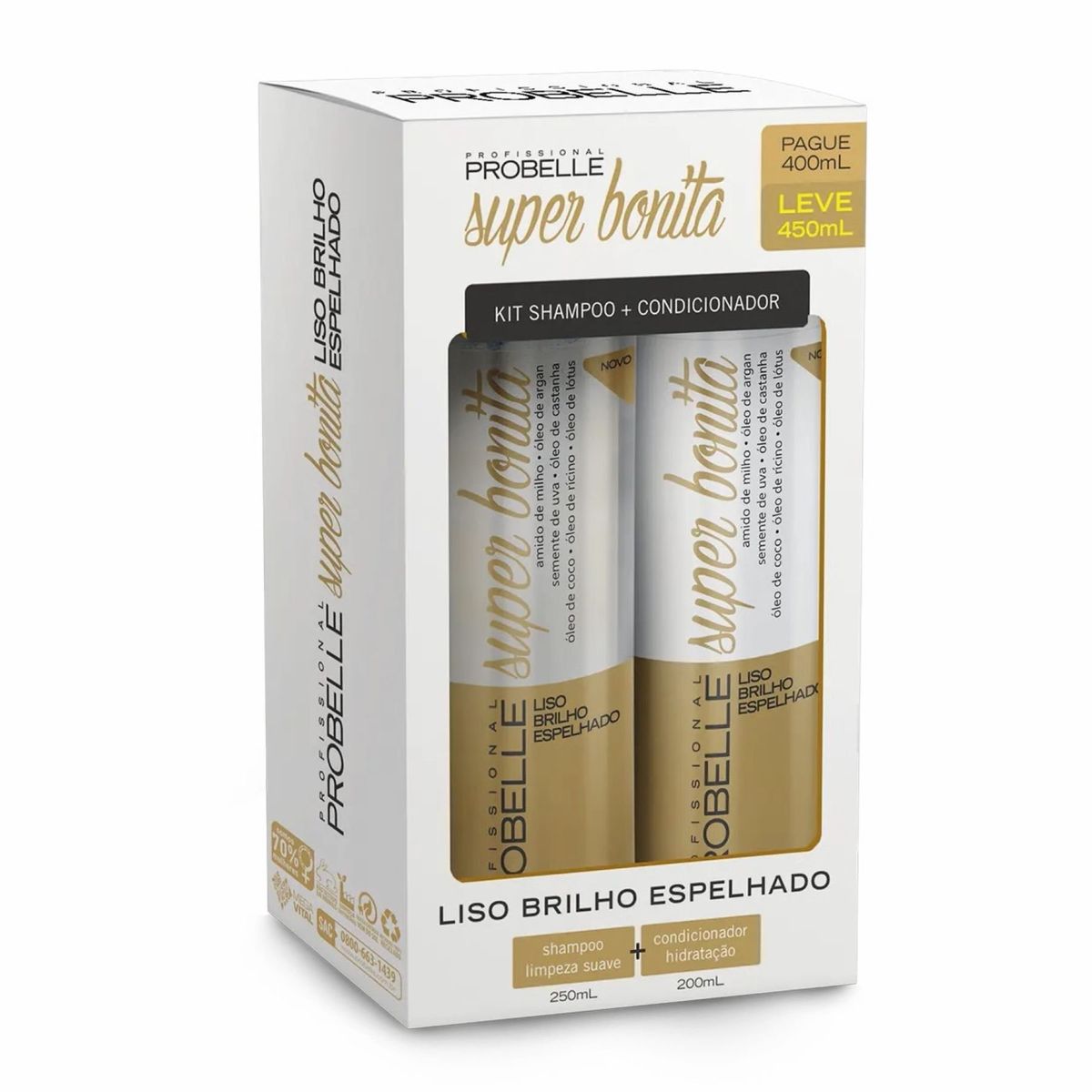 PROBELLE - KIT SHAMPOO Y ACONDICIONADOR 500ML LISO BRILLO ESPEJADO PROBELLE