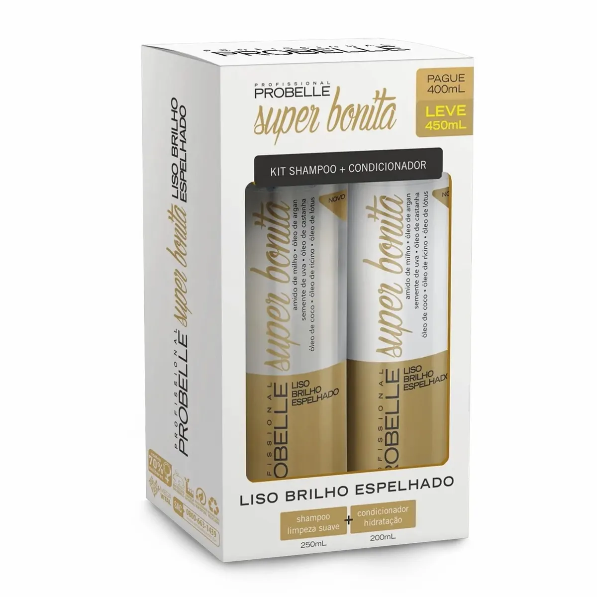 PROBELLE - KIT SHAMPOO Y ACONDICIONADOR 500ML LISO BRILLO ESPEJADO PROBELLE