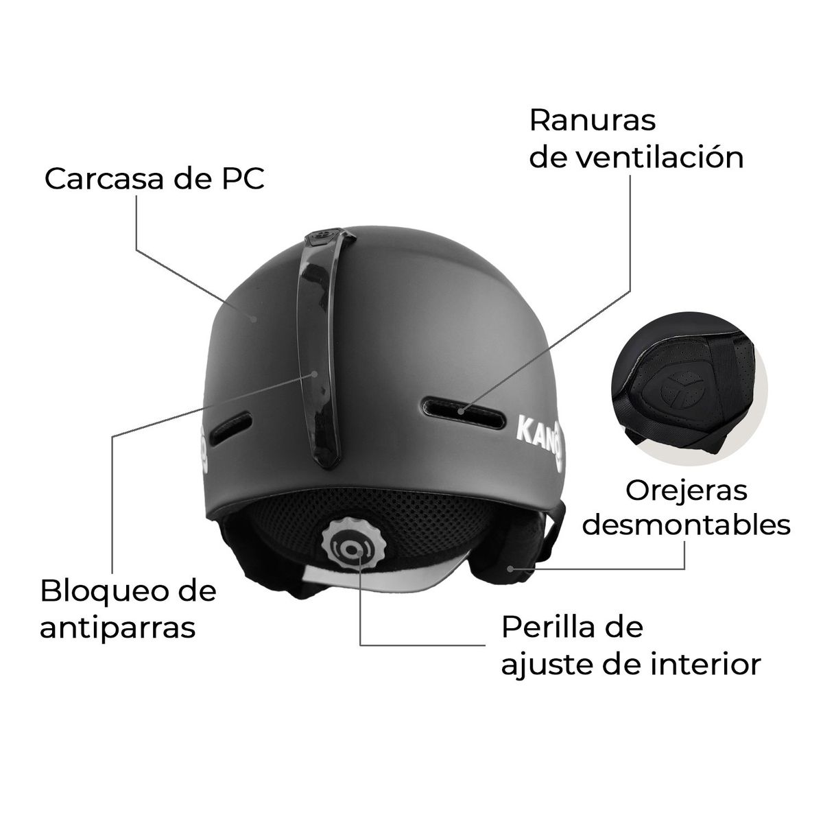 KANO - Casco De Ski y Snowboard Artic 99 TALLA XL Negro Ajustable