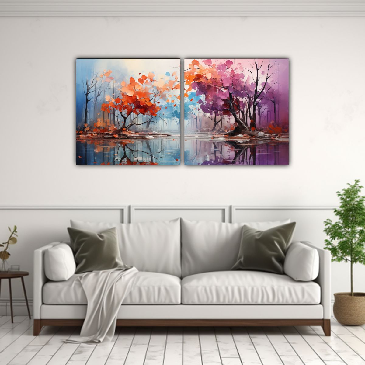 GENERICO - Cuadros Tonos Alegre Pintura Abstracta De árboles En Plata  160x80cm
