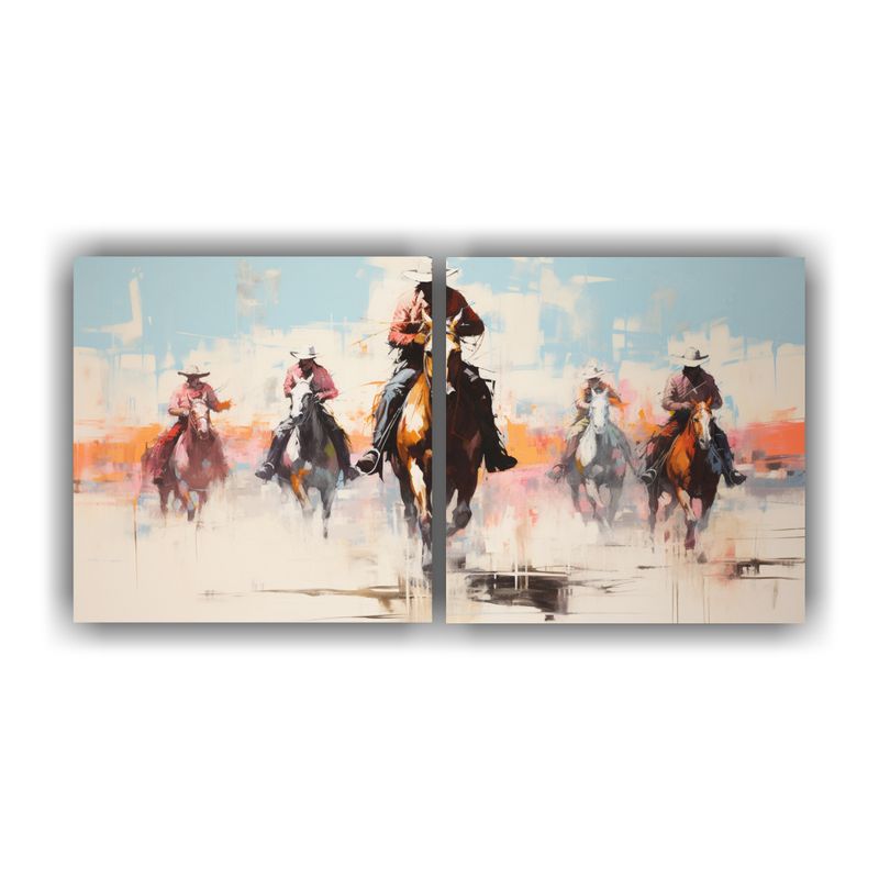 GENERICO - Cuadros Abstractos De Personas A Caballo En La Distancia 160x80cm