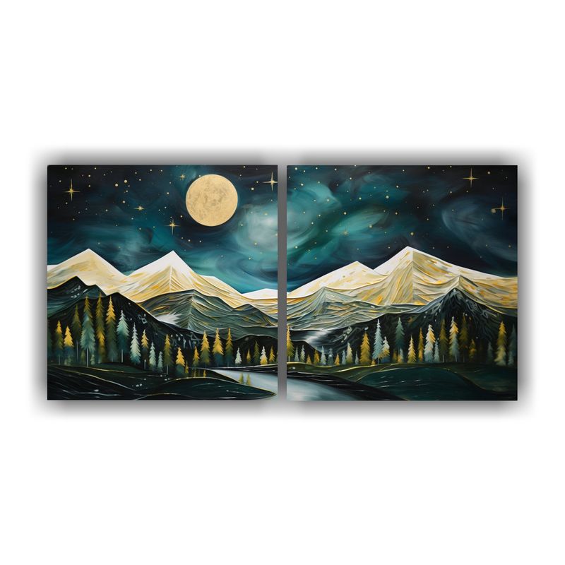 GENERICO - Cuadros Abstractos: Paisaje De Montañas De Medianoche Con G 160x80cm