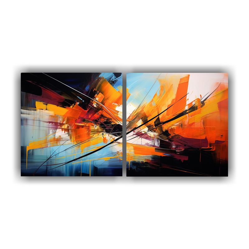 GENERICO - Díptico Cuadro Abstracta Estilo Jan Munro 160x80cm